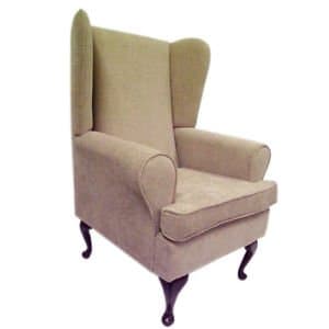 Wing Back Fireside Chair Stone Basketweave Chenille Fabric