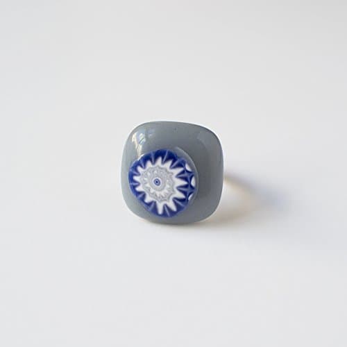 Grey adjustable glass ring for women