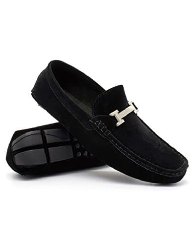 london fashion Men Slip On Faux Suede Buckle Comfortable Loafers Shoes UK Size 6 7 8 9 10 11 (UK 9 EU 43, Black)