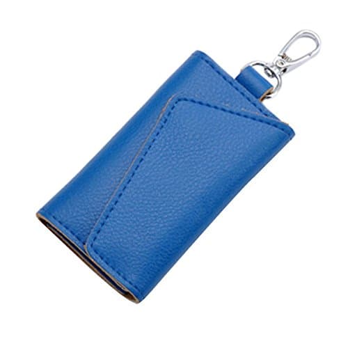 Leather Key Holder Bag Car Key Case,Big Capacity Credit Card Coins Cash Zipper Holder Wallet (Blue)