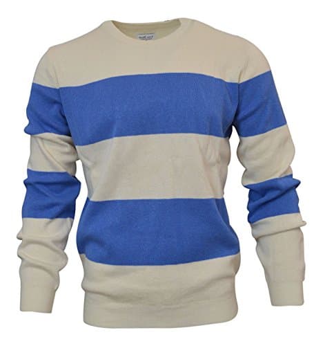 Ex Urban OutfittersUrban Outfitters Mens Ivory Blue Bold Stripe Pure Cotton Casual Jumper Size Small