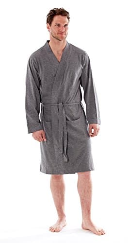 SST UK Mens Harvest James Lightweight 100% Cotton Lounge Wear Jersey Kimono Wrap Dressing Gown Robe (Charcoal, XXL)