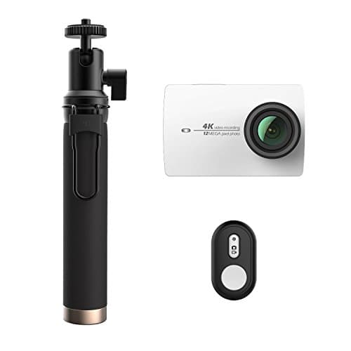YI 4K Action Camera 12MP Action Cam WIFI, HD Video 4K/30fps 60Mbps, 2.19 Inch Touchscreen 155° Wide Angle, Sony Sensor IMX377, 1400mAh Rechargeable Battery (EU Warehouse So No Customs Or Tax Issues) (YI 4K + BLUETOOTH REMOTE &amp; STICK, WHITE)