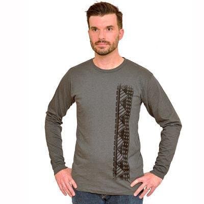 Men's Long Sleeve Cotton Shirt with Samoan Tattoo Print (Dark Grey, Small)