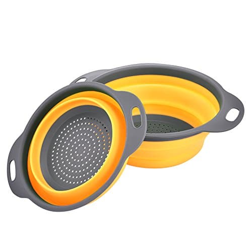 Enko Colander Set, Kitchen Foldable Silicone Filter, Environmentally Friendly Non-Toxic Easy to Clean, 2 Sizes Including 8-inch and 9.5-inch (Orange)