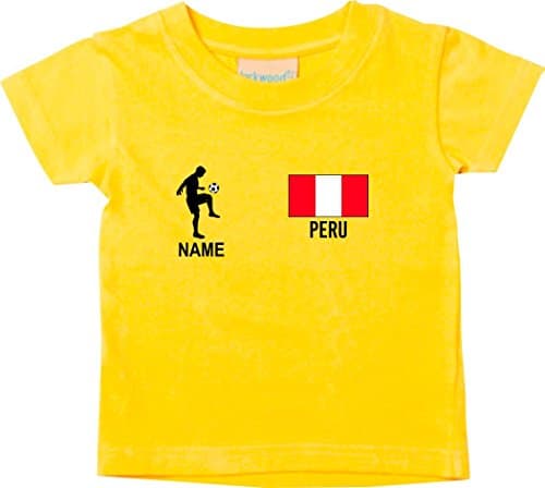 Shirtstown Kids T-Shirt Football Shirt Peru with Your Desired Name with Print - Yellow, 12-18Monate