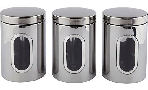 HOME Stainless Steel Set of 3 Storage Canisters With Airtight Lids