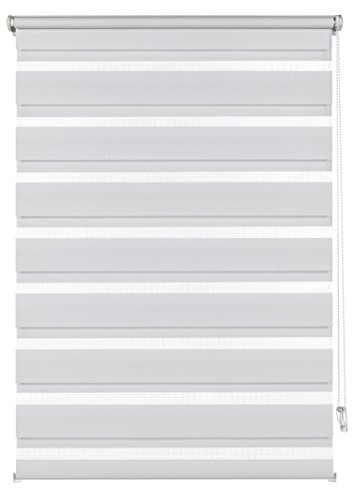 Deco CompanyDouble Roller Blind to be clamped on, Duo Roller Blind / Side Blind, Transparent and opaque stripes, All mounting parts included, White, 50 x 150 cm (WxH)