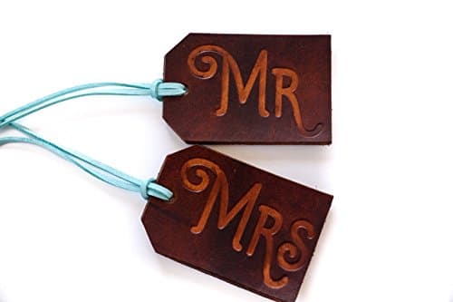 Mr and Mrs Luggage Tag Rustic Wedding Gift Custom Couple Travel Accessories Personalized Leather