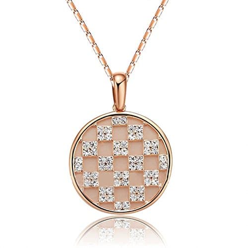 Genuine Rose Jewelry Women's 18k Real Rose Gold Plated Circle Pendant Necklace With Swarovski Crystals