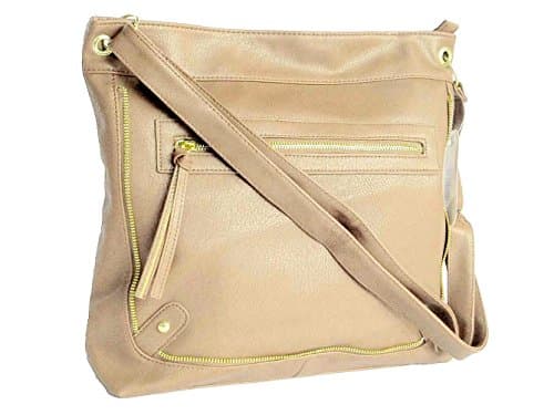 New Ladies Womens Faux Leather Crossbody Shoulder Bag Handbag Girls Large School Bag Owl Butterfly PolkaDot Horse Dragonfly Design HB-2478 (Faux Leather Sand)