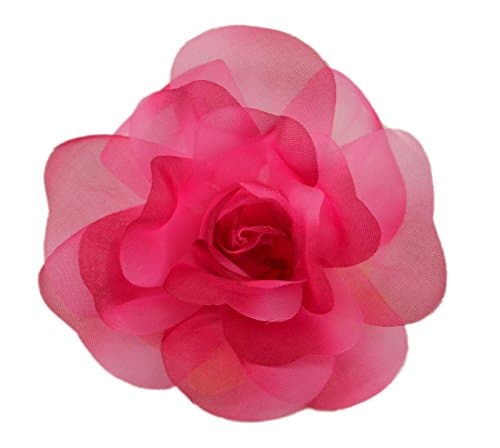 Jay Jewellery - Large 5.5" pink chiffon fabric rose flower 3 in 1 brooch, hairclip and corsarge
