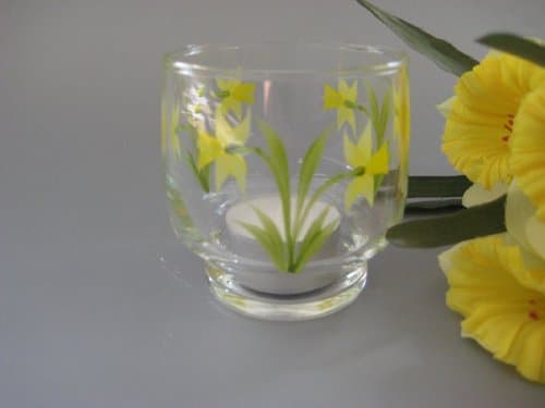 Hand Painted Votive Glass Daffodil Design