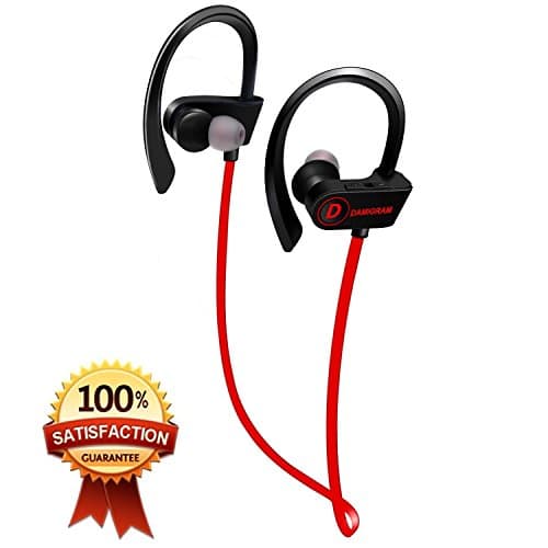 DAMIGRAM Wireless Earbuds Bluetooth Earphones, Waterproof V4.1 Wireless Headphones Noise Cancelling Lightweight In-ear Hooks Earphones for Running Exercising Sports (Red)