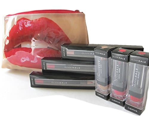 Lot o' Lips Gift Set 3 Classic Colour Lipsticks and Pencils Scarlet, Cerise, Nude with Lip Cosmetics Zip Tote