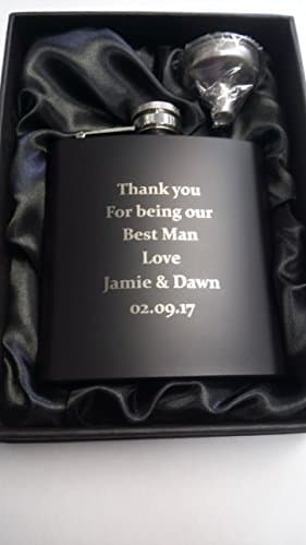 6oz Matt Black Hip Flask & Funnel Gift Set - FREE ENGRAVING