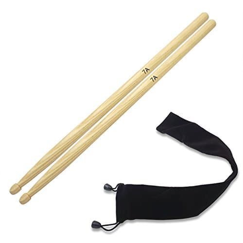 Tuloka 7A Hickory Drum Sticks Drumsticks Beater Sticks Wood Tips in Carry Bag, 1 Pair
