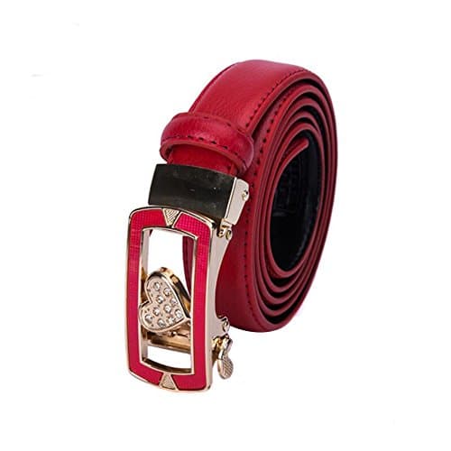 Women’s Belt, Heart Shape, Soft Wide Leather Belt for Jeans Shorts, Leather Belt with Metal Buckle for Women, Girls, Ladies (red)