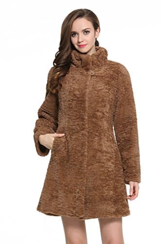 Ovonzo Women's Classic Style Grey/ Brown Faux Karakul Warm Coat without Hood Brown Size S