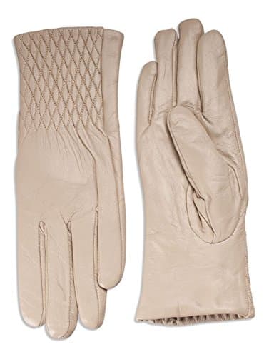 Quivano Womens Soft Winter Genuine Leather Gloves With Stylish Decorative Diamond Stitching # 396-200 [Cream] [X-Small]