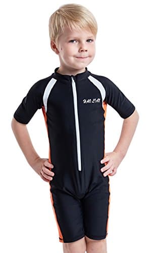 HaoLian Kids Shorty Sleeve Swimsuits UV 50+ Sun Protection Rash Guard One Piece Floating Swimming Costume Wetsuit for Water Sports Black L