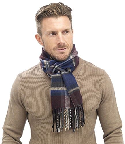 Mens Tom Franks Classic Tartan Checked Design Soft Fleece Scarf / 3 Colours (Burgundy/Blue)