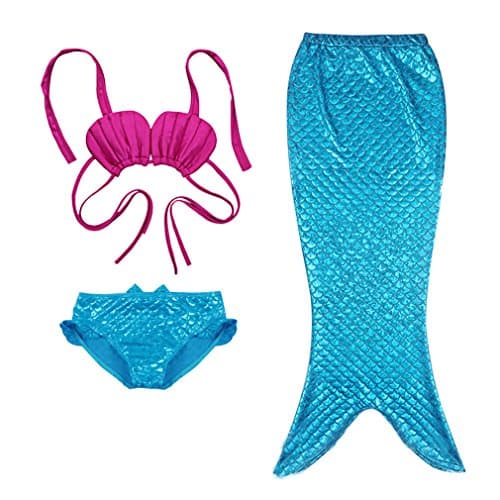 FAIRYRAIN 3pcs Childs Kids Girl Mermaid Tail Costume Sea-Maid Swimwear Swimsuit Multiple Colours Bikini Set