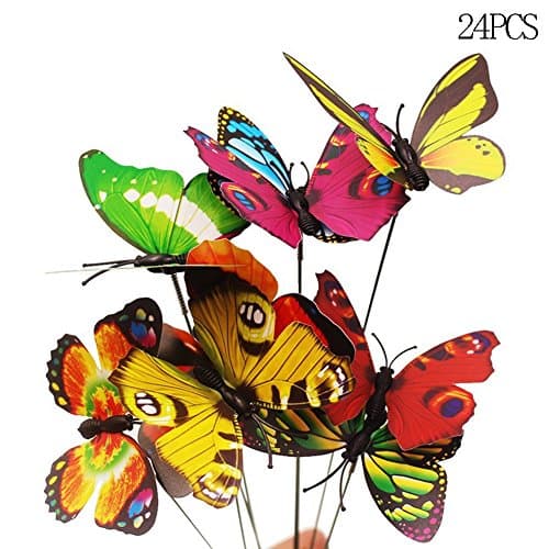 Dreammy 24 pcs Colorful Butterfly Stakes Garden Yard Decor
