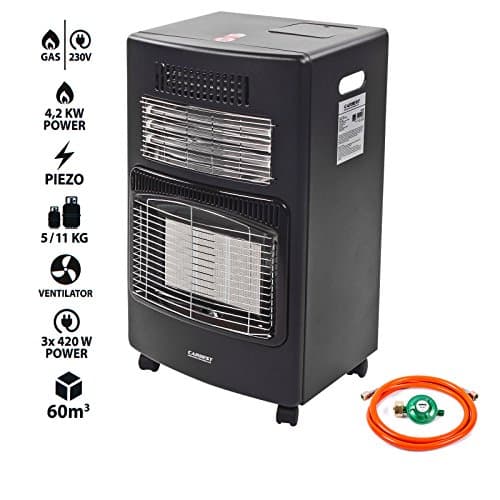 GASTEC & Power 4.2 kW Spaces Up To 60 M3 for Awning including Gas Pressure Regulator with 1.5 m Hose