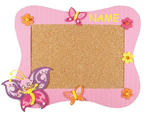 Bastelset Pinnwand Kork incl. NAME - Schmetterling - Korkplatte mit 6 Pins - Wandtafel Pinboard für Kinder Mädchen Blumen Schmetterlinge