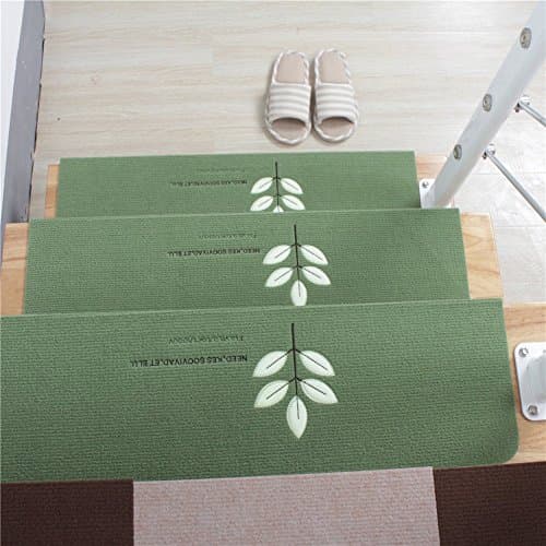 15 Set of Stair Treads Mats 20x70cm Anti-slip Rugs Night Light Luminous Pads Step Carpet Non Slip Adhesive Rug / Mat for Stair Tread (5 pieces, Green)