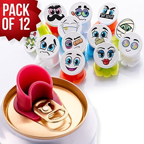 Reusable can straw, can cap for hygienic drinking out of a beverage can - Closable cap with personalized top that preserves your drink for longer - Reusable gadget for more enjoyable drinking out of soda and beer cans – Protects kids from getting cuts on their fingers on sharp can edge and eliminates fear from dirt or insects getting into your drink. Let your drink looks cool (Emoji White 12 Pack)