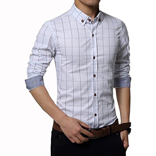 Gfirmament Men's Dress Shirts Cotton Long Sleeve Plaid Slim Fit Casual Snap Buttons Plaid Dress Shirts