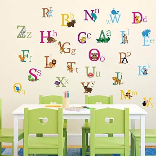 Cute animal alphabet wall sticker nursery wall art decor removable children's room mural PEEL &amp; STICK