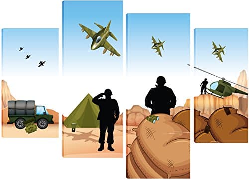 Military men in the Desert - Canvas Art for chhildren 4 Split Panel Design 71cm x 101cm - FREE HANGING KIT INCLUDED