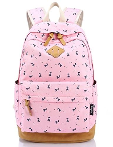 Lightweight Canvas Laptop Backpack Cute School Bag ( Pink )