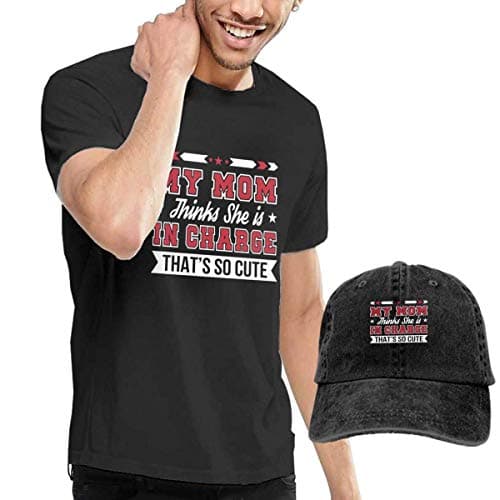 Henrnt Men's T-Shirt, My Mom Thinks She's in Charge That's So Cute Shirts Short Sleeve Denim Hat