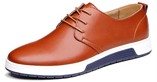 Sanyge Men's Urban Leather Oxfords Shoes Lace up Classic Flats(Sanyge2808Brown43)