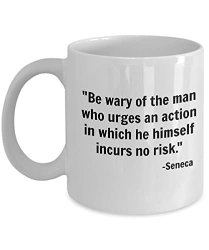 Stoic Philosophy Novelty Coffee Mug - Seneca Skin In The Game Quote - White