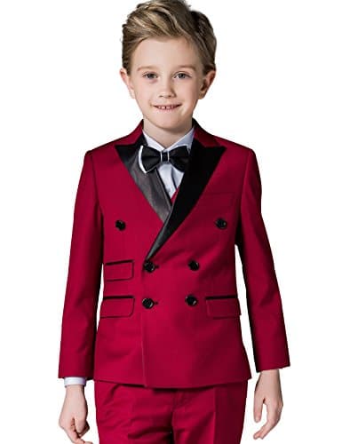 ELPA ELPA Boys Slim Fit Formal Suit Set 5 Piece Peaked Boys Fashion Suits (red, 8)