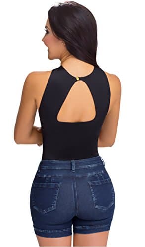 Lowla Women Fashion High Rise Waisted Soft Jean Inner Girdle Removable Light Wash Compression Shorts Levanta Cola Colombianos Para DAMA Dark Blue 2