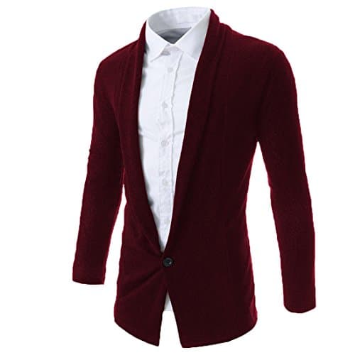 CANSOS Mens Fashion Open Shawl Cardigan of Various Styles (US,L/Asia,XL) Wine Red