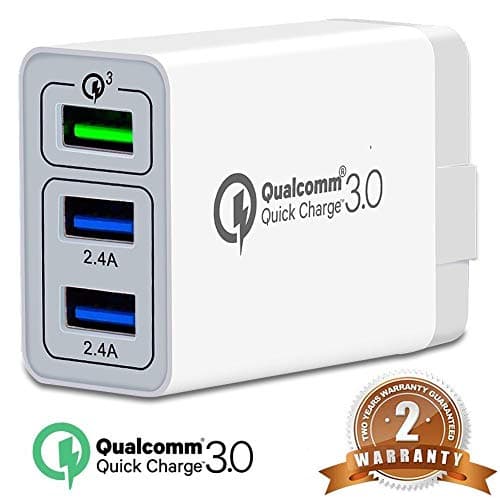 Quick Charge 3.0 USB Fast Wall Charger, 30W Travel Wall Fast Charger Adapter QC3.0 QC2.0 Quick Charging Block Plug for iPhoneX/8/7/6 Samsung S8/S7,Note8/7,LG,iPd,Nexus,HTC&More … (White)