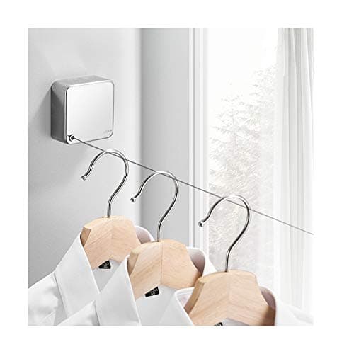 DGYAXIN Retractable Clothesline, Clothes line, 3.5m/ 12.4ft Retractable Clothesline, Wall Mounted Stainless Steel, for Hanging Drying in Laundry Hotels Bathroom,Silver