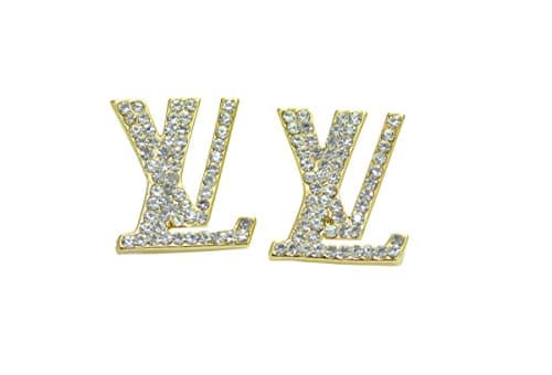Opensky New Fashion Women Gold Colour Plated on Fashion Letter L V Earring with white Crytal.
