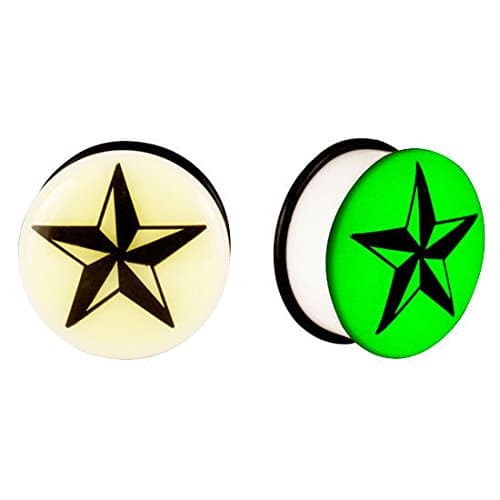 MangGaStore Acrylic GLOW IN THE DARK Skull Single Flared Plugs Ear Earlet Black 6MM 2g Set 04