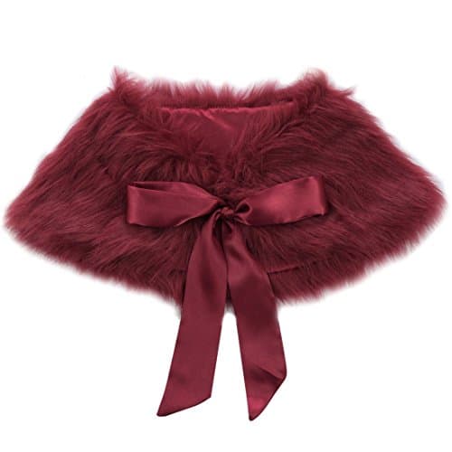 Sunnygirls Girls Faux Fur Ribbon Ties Flower Dress Bolero Princess Cape (Burgundy)