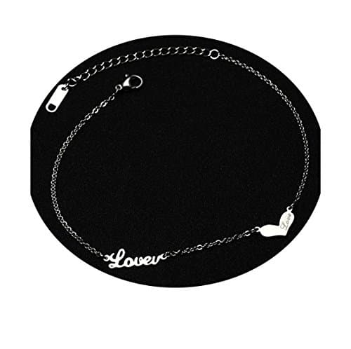 Tupai Womens Girls Stainless Steel Love Heart Bracelet Anklets Size 9" Adjustable (Steel-Tone)