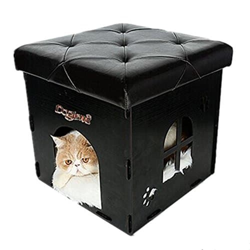 Aomeiter Sturdy Premium MDF Combination Cat Bed and Ottoman Footstool Rest Seat Desk (Black)