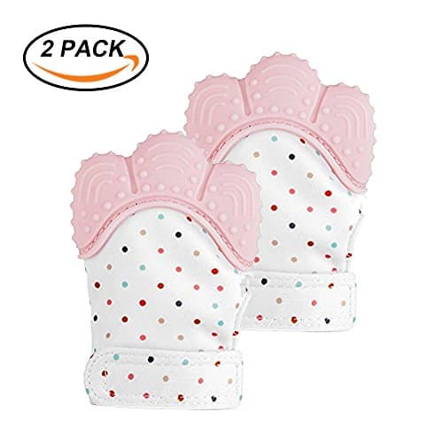 Baby Teething Mitten Safe Food Grade Silicone Teething Glove for Baby Self-Soothing Pain Relief Toys (PINK)